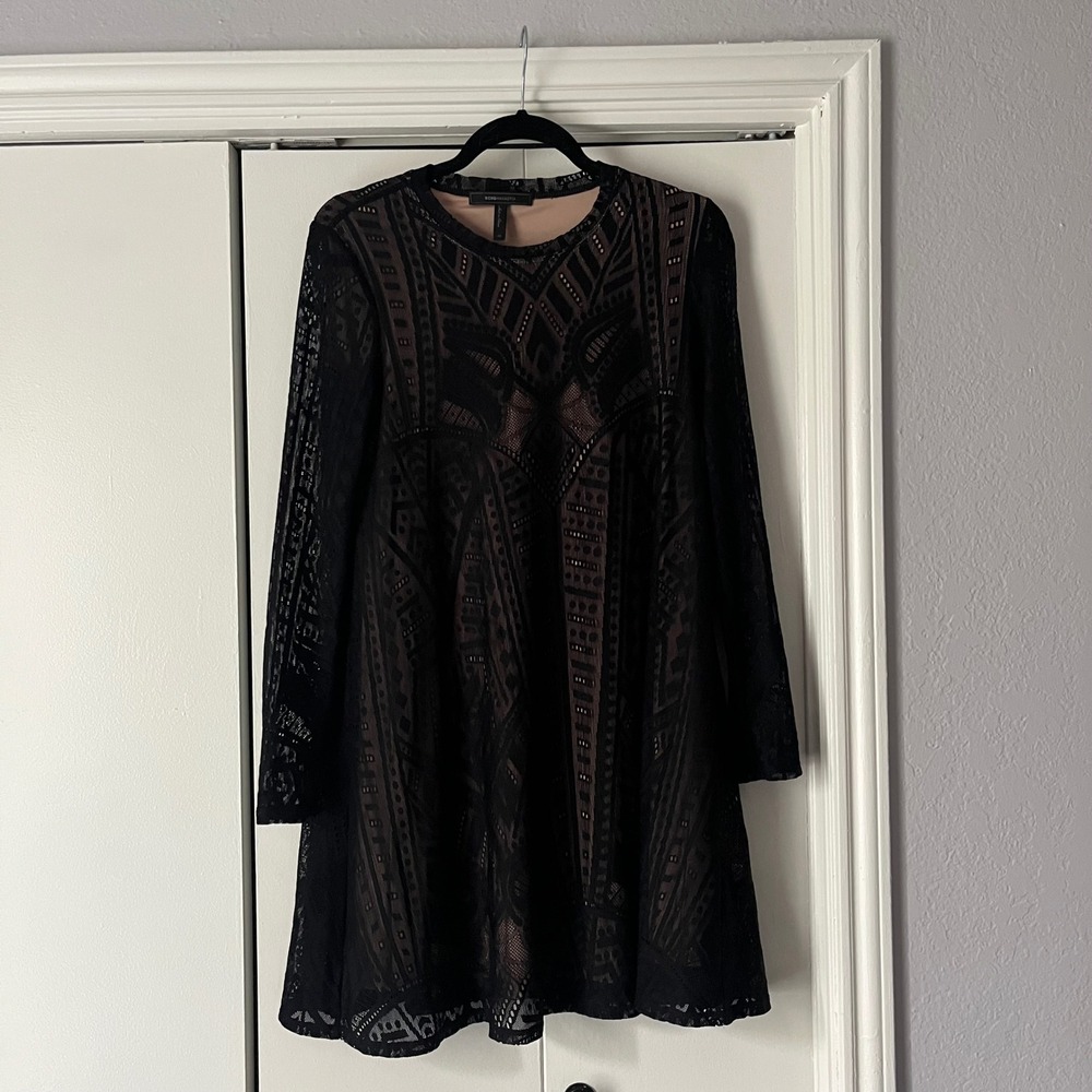 BCBGMAXAZRIA Lace‎ Mini Dress Cocktail Party Long Sleeve Black XS